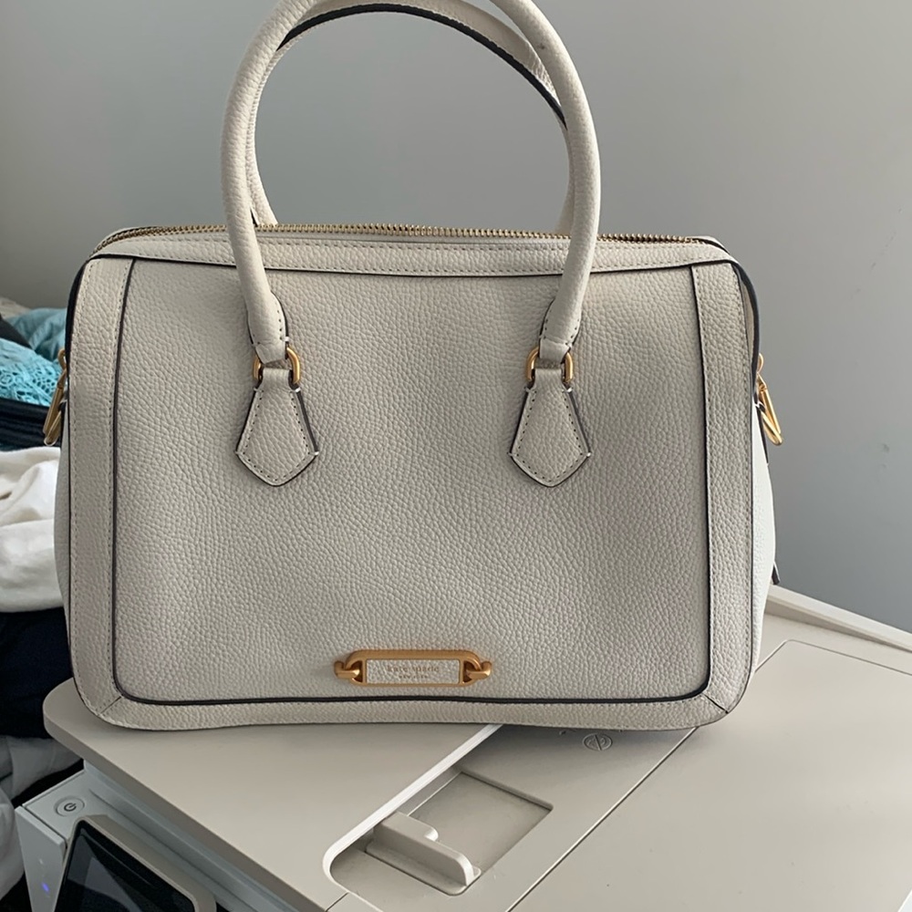 Kate Spade Gramercy medium satchel in cream pebbled leather